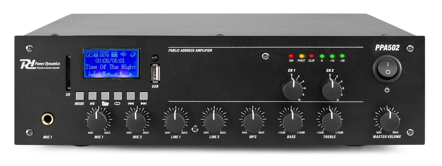 Зонов усилвател Power Dynamics PPA502 100V 50W 2 зони Зонов усилвател Power Dynamics PPA502 100V 50W 2 зони