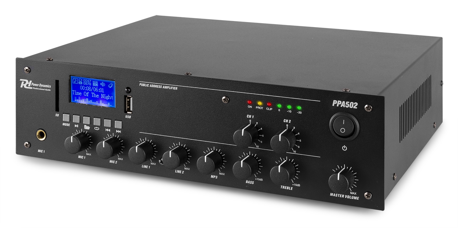 Зонов усилвател Power Dynamics PPA502 100V 50W 2 зони Зонов усилвател Power Dynamics PPA502 100V 50W 2 зони