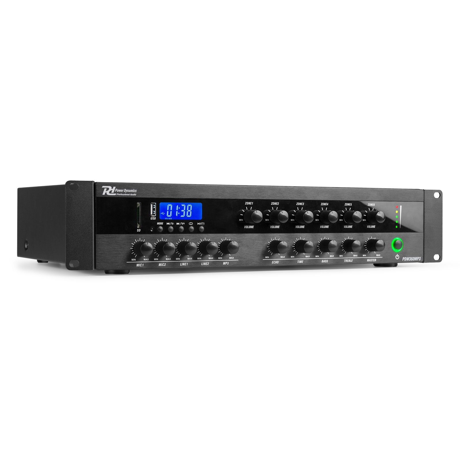 Усилвател Mixer Power Dynamics PDW360MP3 PA 360W/100V 6 Зони Усилвател Mixer Power Dynamics PDW360MP3 PA 360W/100V 6 Зони