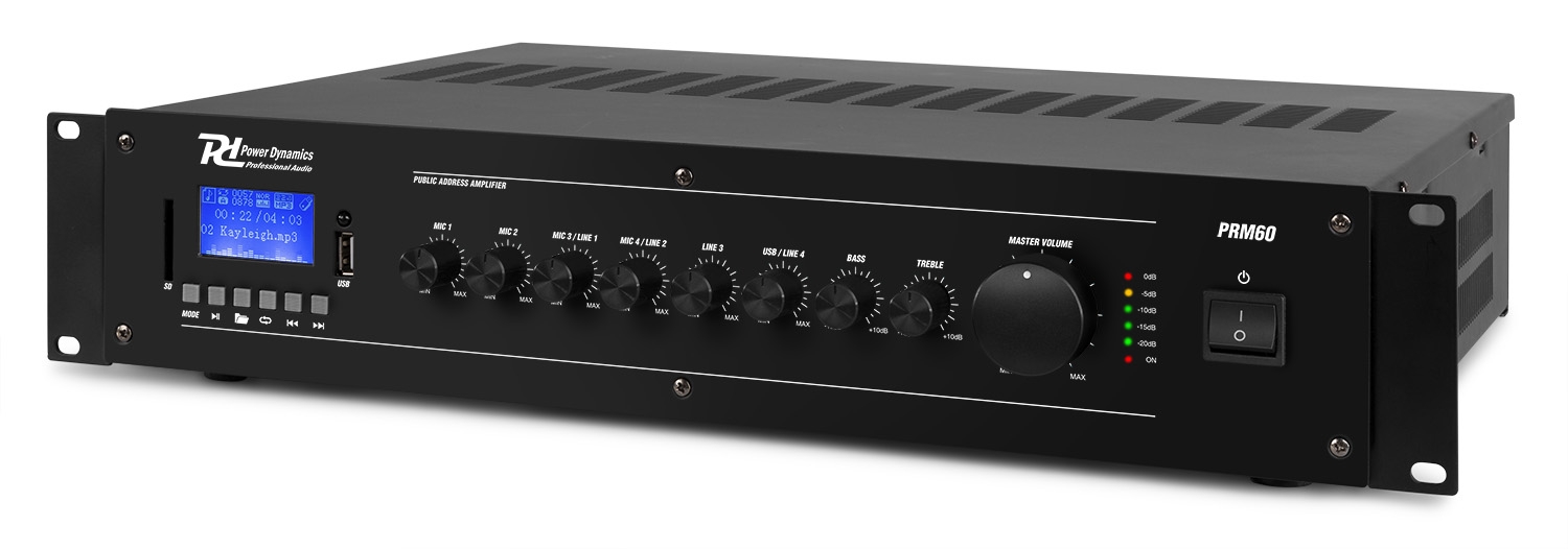 Mixer усилвател Power Dynamics PRM60 100V 60W 6 канала Mixer усилвател Power Dynamics PRM60 100V 60W 6 канала