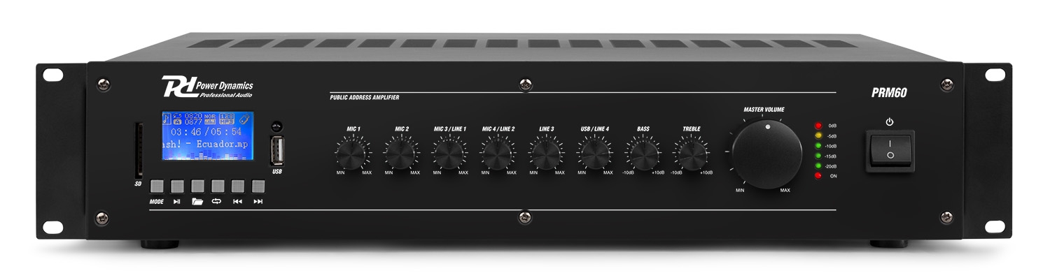Mixer усилвател Power Dynamics PRM60 100V 60W 6 канала Mixer усилвател Power Dynamics PRM60 100V 60W 6 канала
