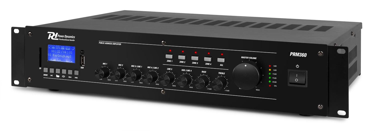 Mixer усилвател Power Dynamics PRM360 100V 360W 6 канала 4 Зони Mixer усилвател Power Dynamics PRM360 100V 360W 6 канала 4 Зони