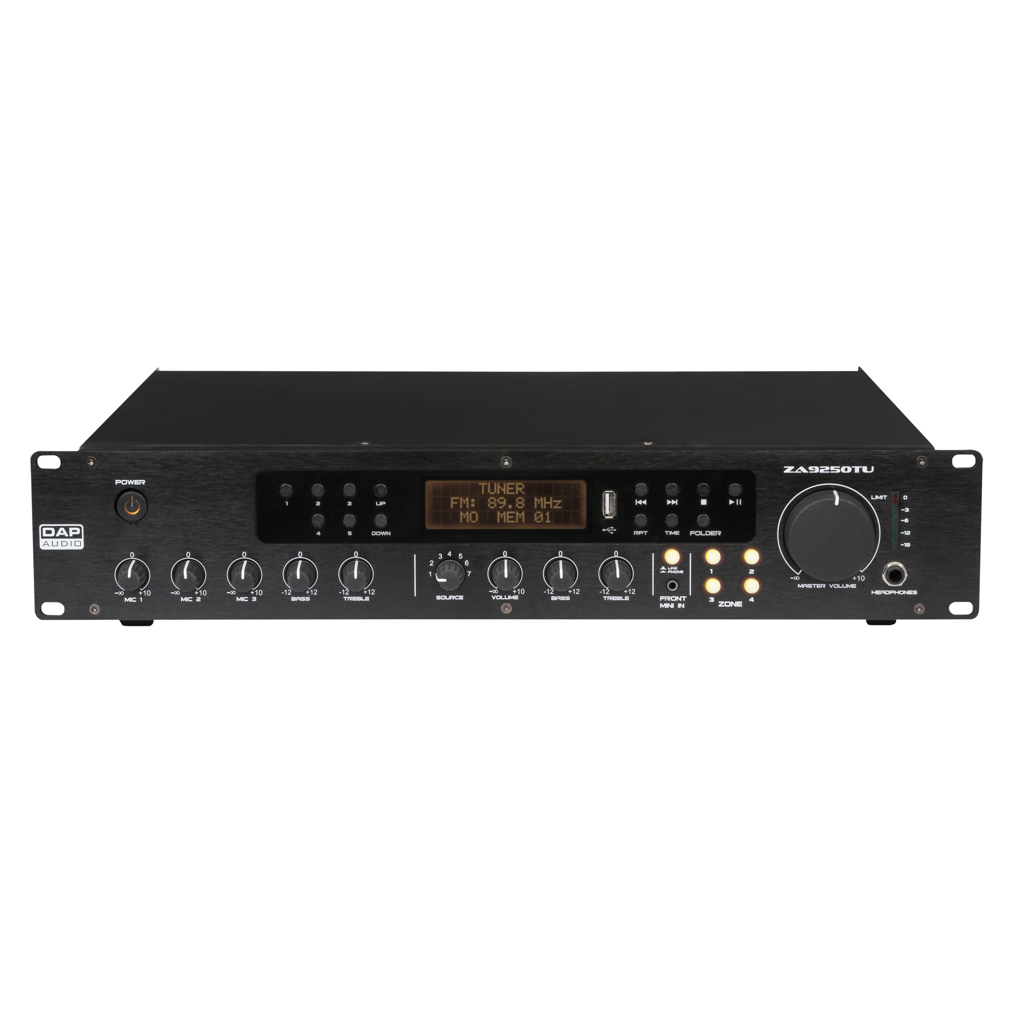 Зонов Mixer усилвател DAP ZA-9250TU 250W/100V 4 зони с FM тунер и USB Зонов Mixer усилвател DAP ZA-9250TU 250W/100V 4 зони с FM тунер и USB