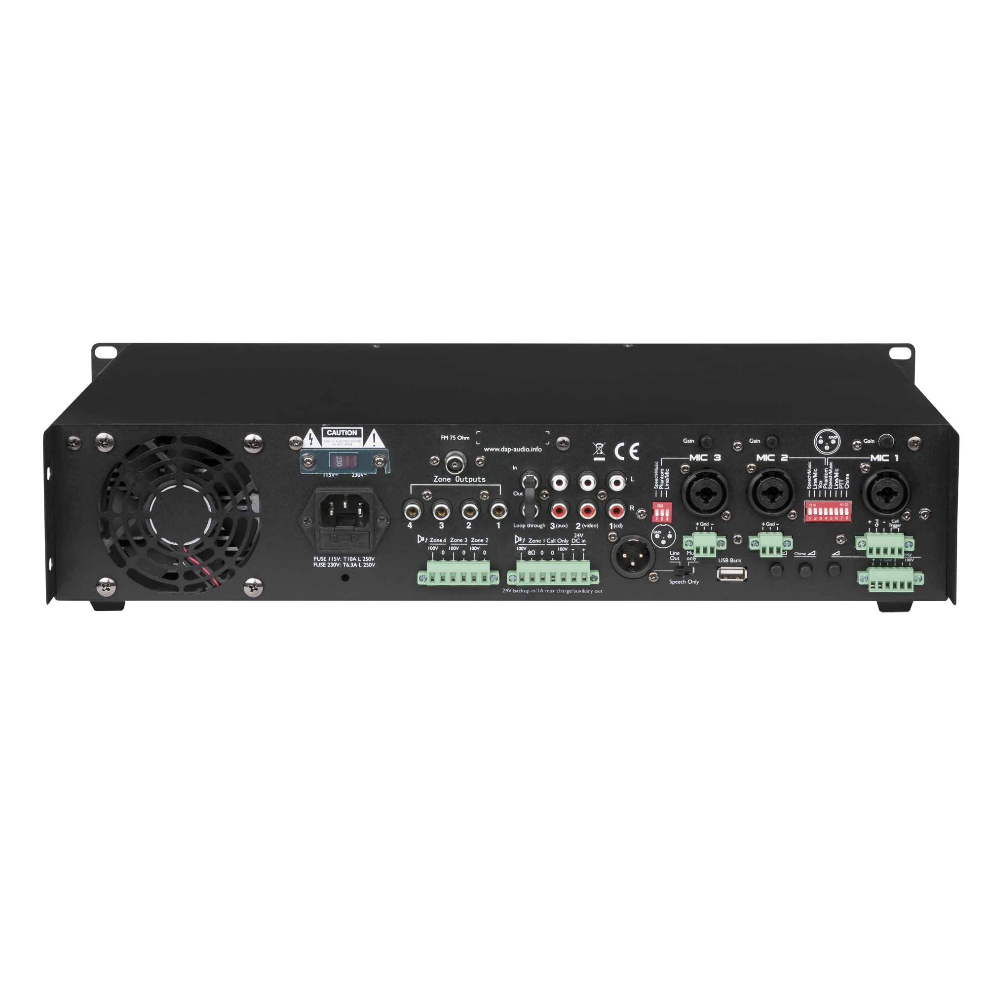 Зонов Mixer усилвател DAP ZA-9250TU 250W/100V 4 зони с FM тунер и USB Зонов Mixer усилвател DAP ZA-9250TU 250W/100V 4 зони с FM тунер и USB